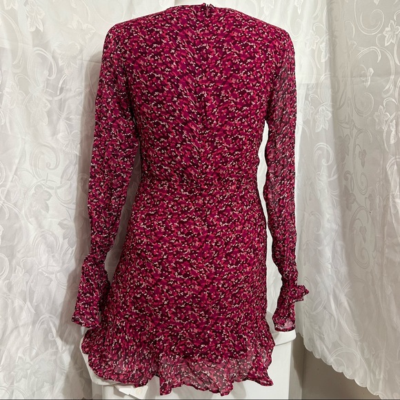 Fletch Feminine Fuchsia Pink Printed Paint Flowy Viscose V-Neck Summer Dress - Picture 7 of 10